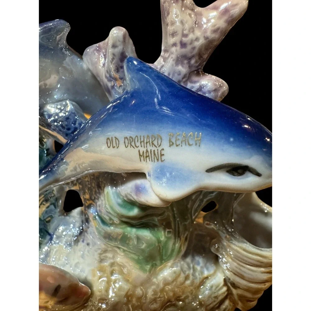 Vintage Old Orchard Beach Maine Iridescent Dolphin Statue HTF!!